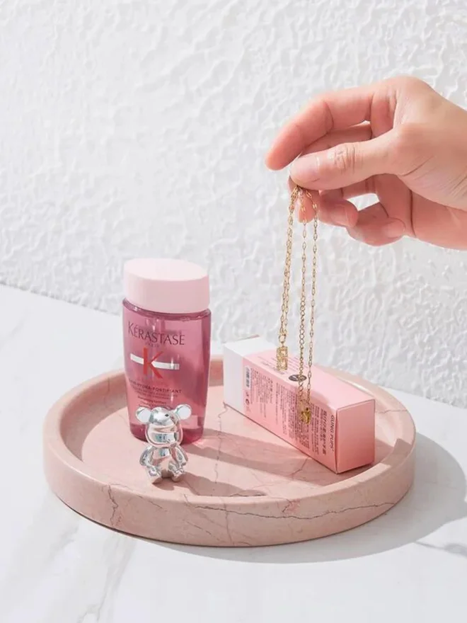 1Chase 1CHASE Pink Natural Round Marble Tray